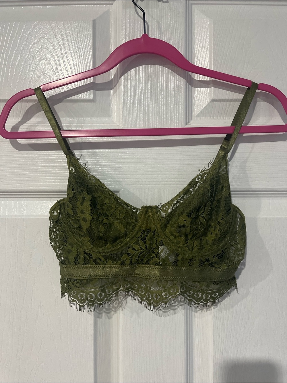 Olive Lace Bralette with Scalloped Hem